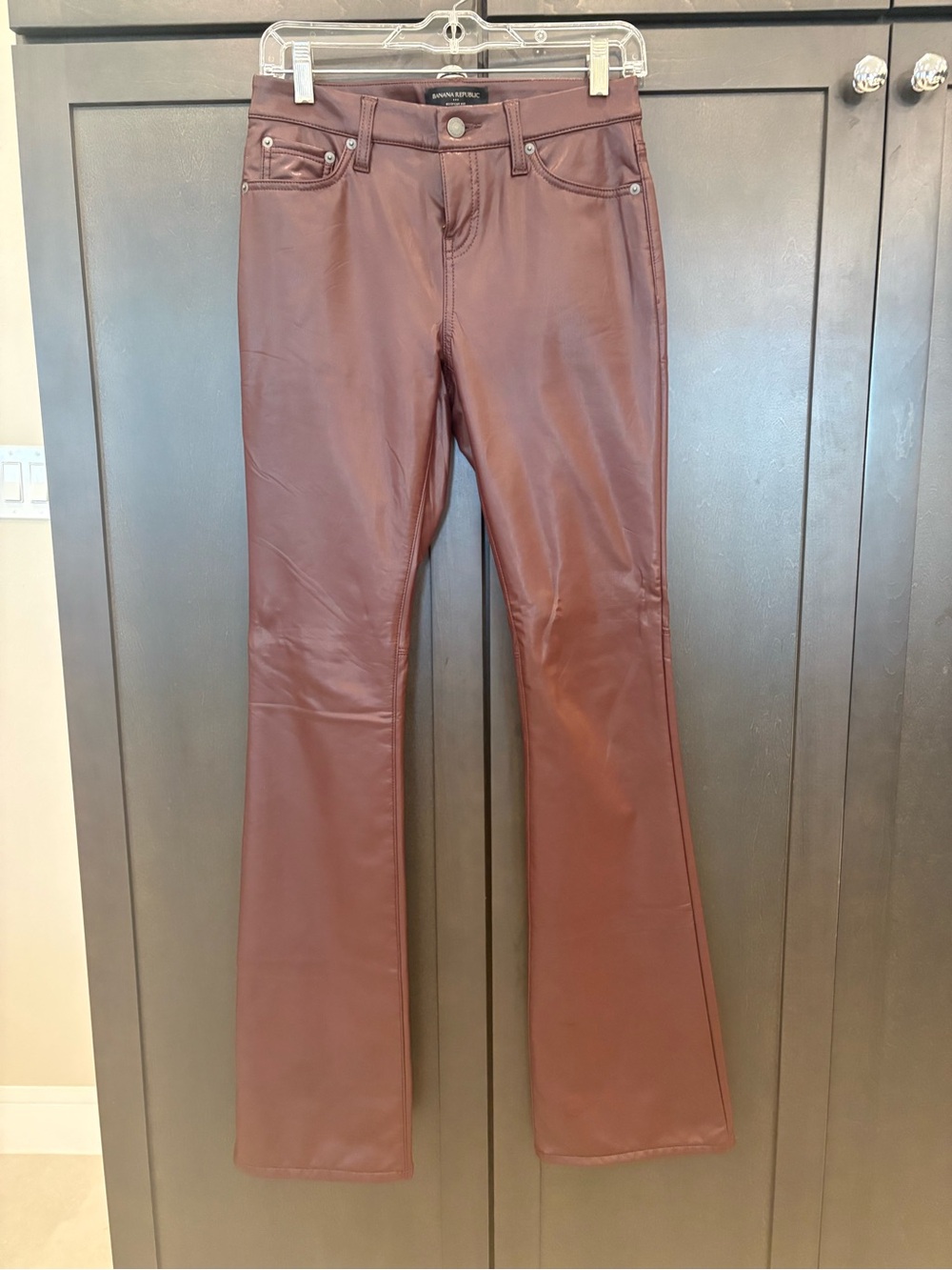 Banana Republic Faux-Leather Flare Jeans in Burgundy